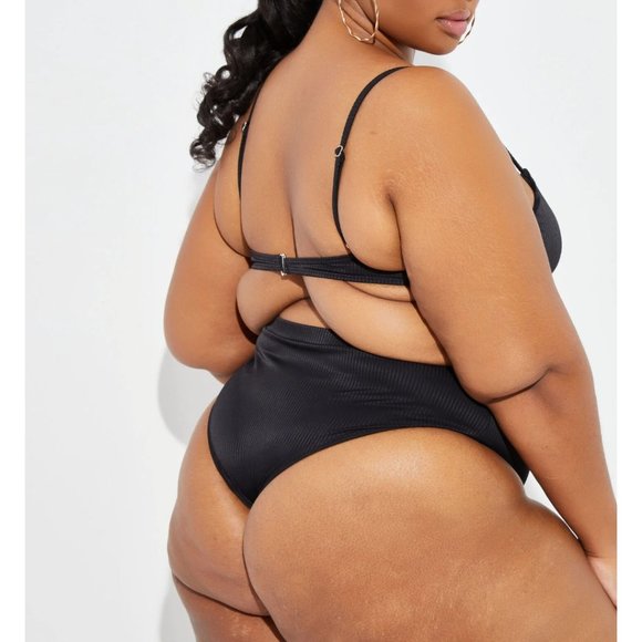 NWT 1X Set Ribbed High Rise Bikini Black Sexy Cute Summer Swim Plus Beach - Picture 3 of 5